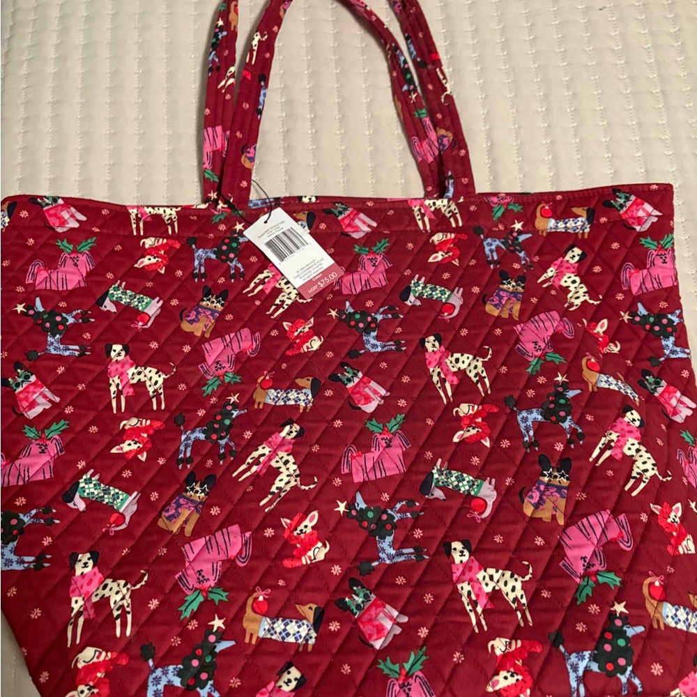Vera Bradley Red Quilted Holiday Animal Print Tote